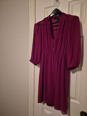 Forever 21 Magenta V-Neck Button-Front Dress